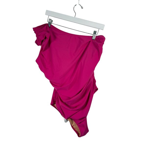 J Crew Ruched One Shoulder One Piece Swimsuit Pink Preppy Vacation Women Size 18 - Picture 2 of 8